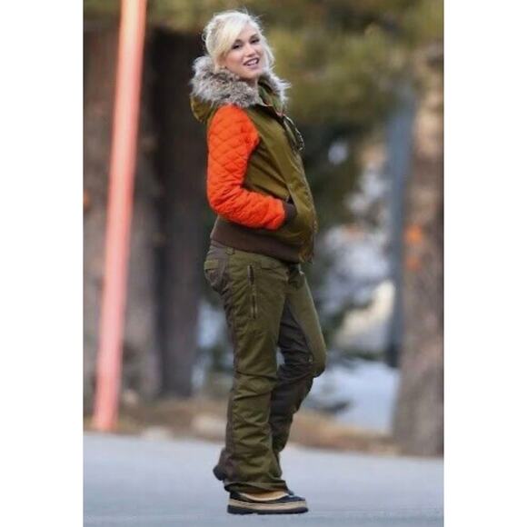 L.A.M.B. Burton women's small orange army green bomber puffy jacket snowboard - Picture 2 of 14